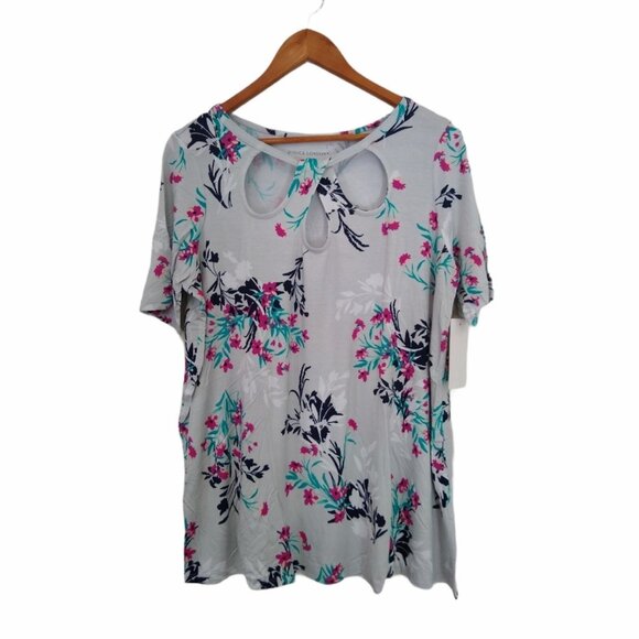 Jessica London Tops - Jessica London Grey Floral Tee With Cut Out Detail 14/16